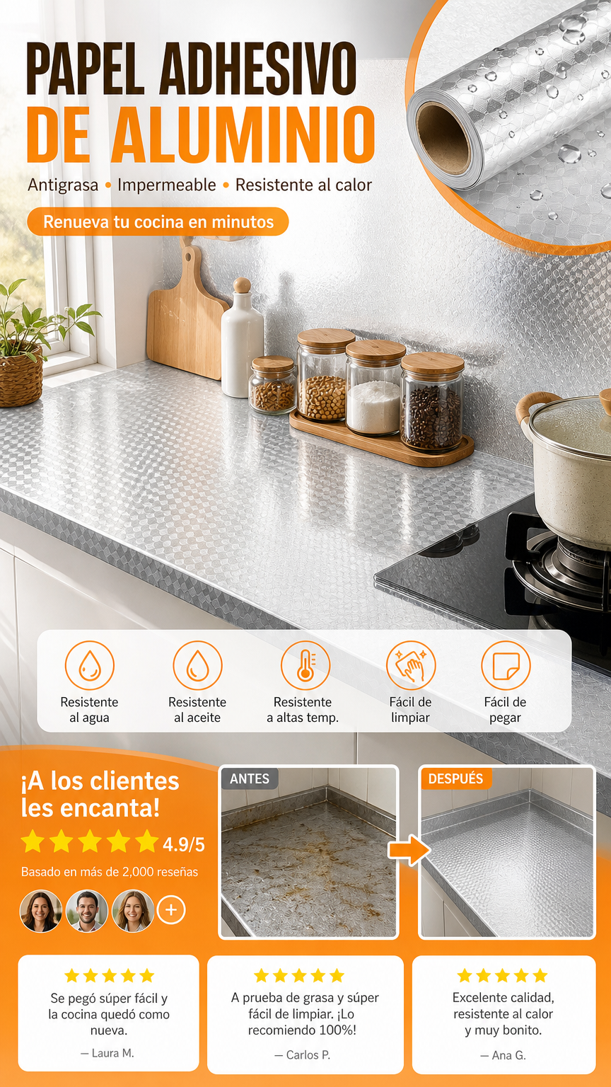 📢📢¡¡50% DE DESCUENTO!! ⏰Papel tapiz adhesivo para cocina – Protector de salpicaduras impermeable autoadhesivo para cocina