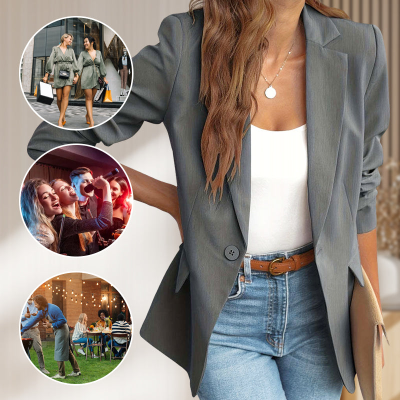 Elegant, soft, plain-colored lapel button jacket