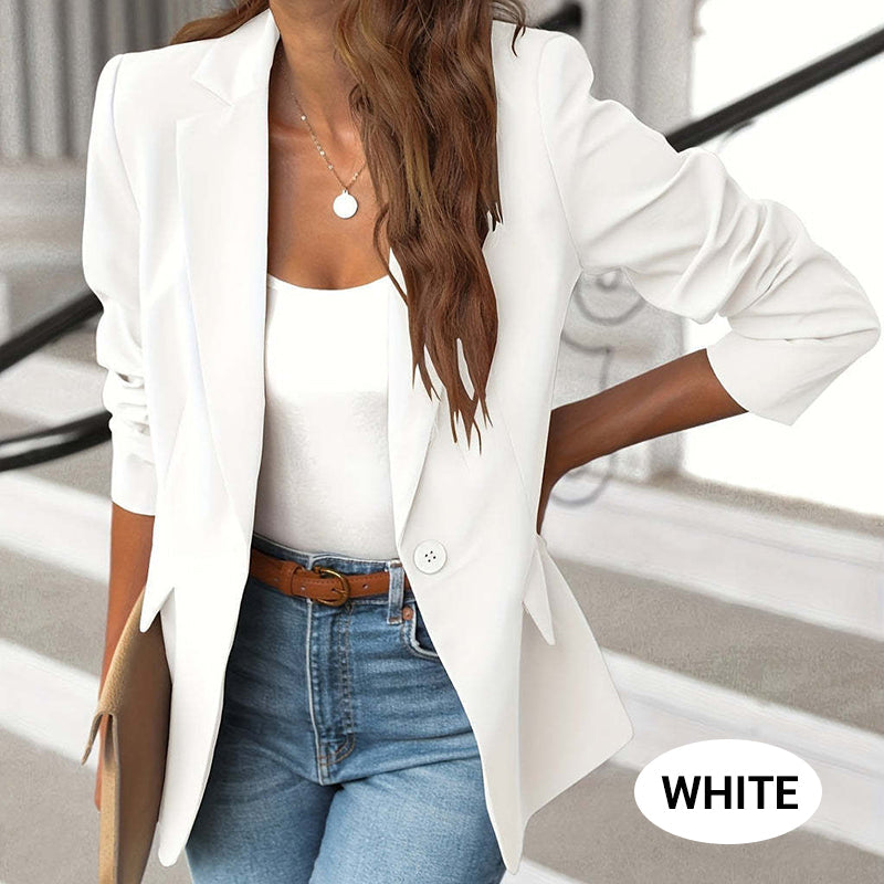 Elegant, soft, plain-colored lapel button jacket