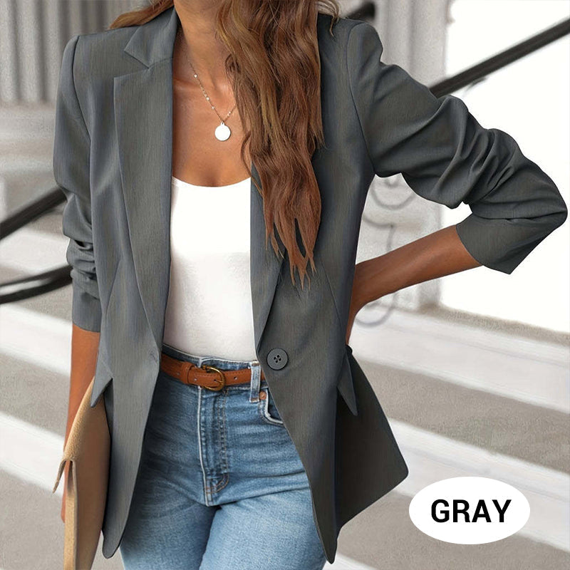 Elegant, soft, plain-colored lapel button jacket