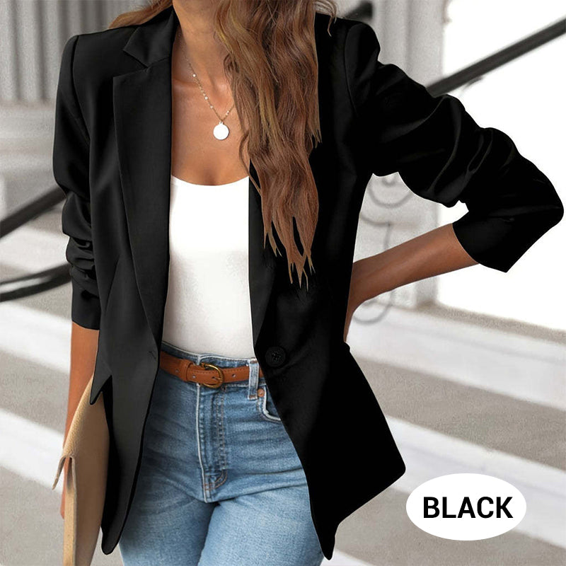 Elegant, soft, plain-colored lapel button jacket