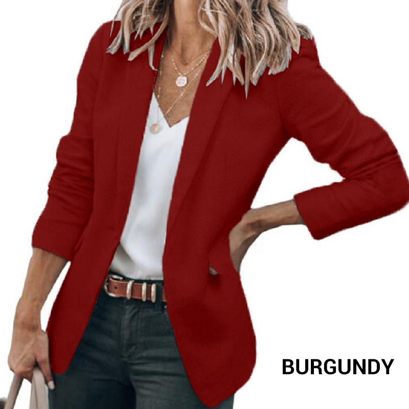 Elegant, soft, plain-colored lapel button jacket