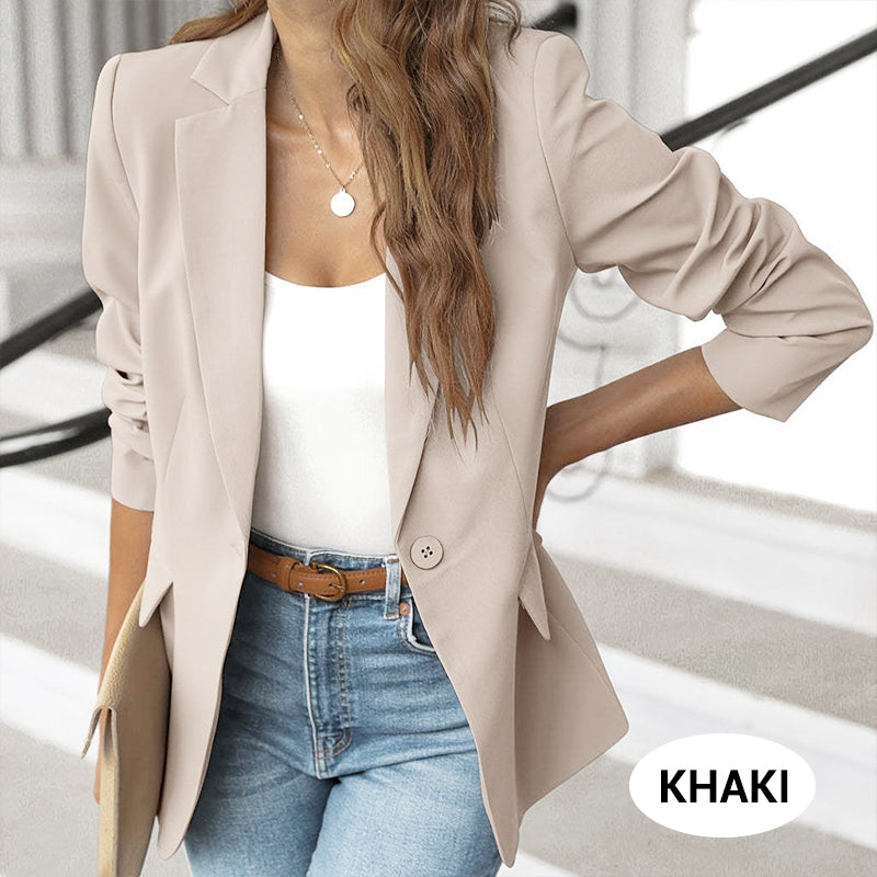 Elegant, soft, plain-colored lapel button jacket