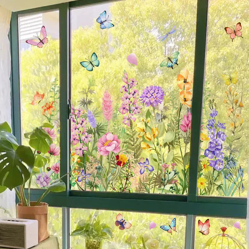 📢📢¡50% de descuento! Adhesivo para ventana con ramo floral colorido (se puede cortar a la medida)