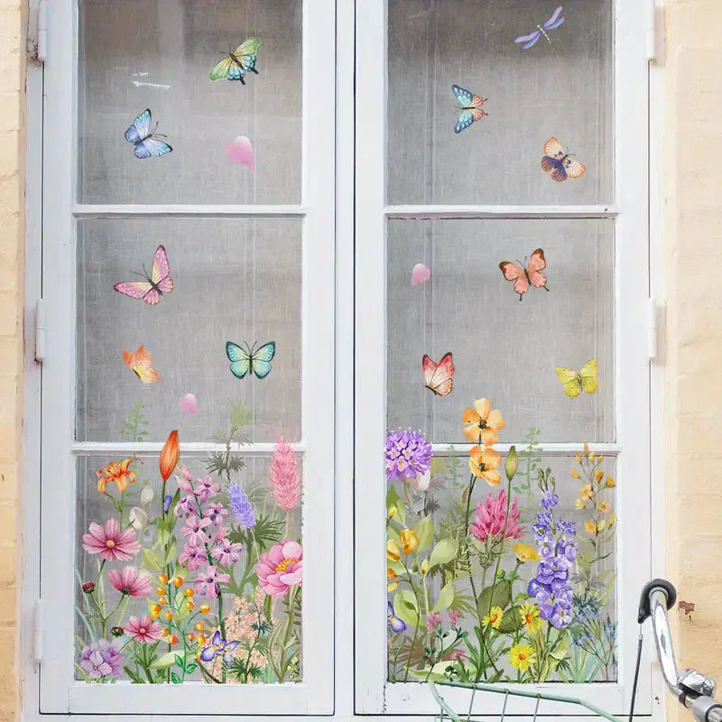📢📢¡50% de descuento! Adhesivo para ventana con ramo floral colorido (se puede cortar a la medida)