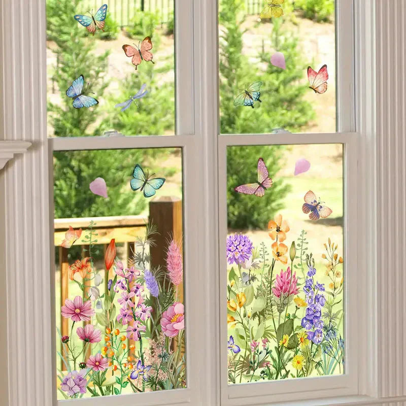 📢📢¡50% de descuento! Adhesivo para ventana con ramo floral colorido (se puede cortar a la medida)