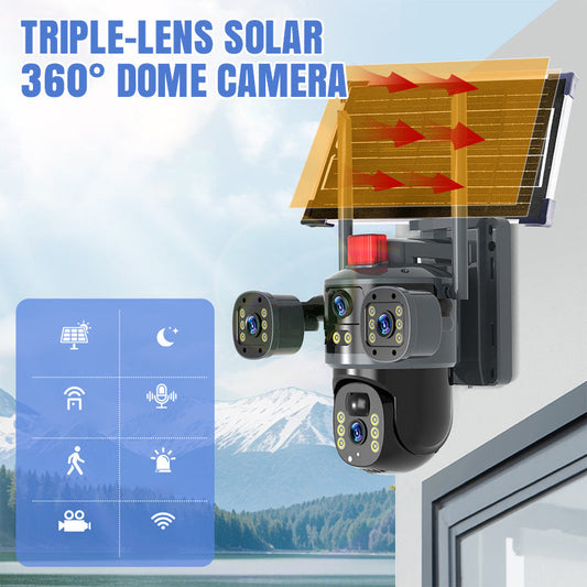 💥Cámara domo solar de 360° con triple lente (¡Oferta especial 2025!)