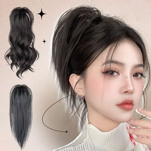Extensión de cola de caballo rizada y recta con pinza para el cabello