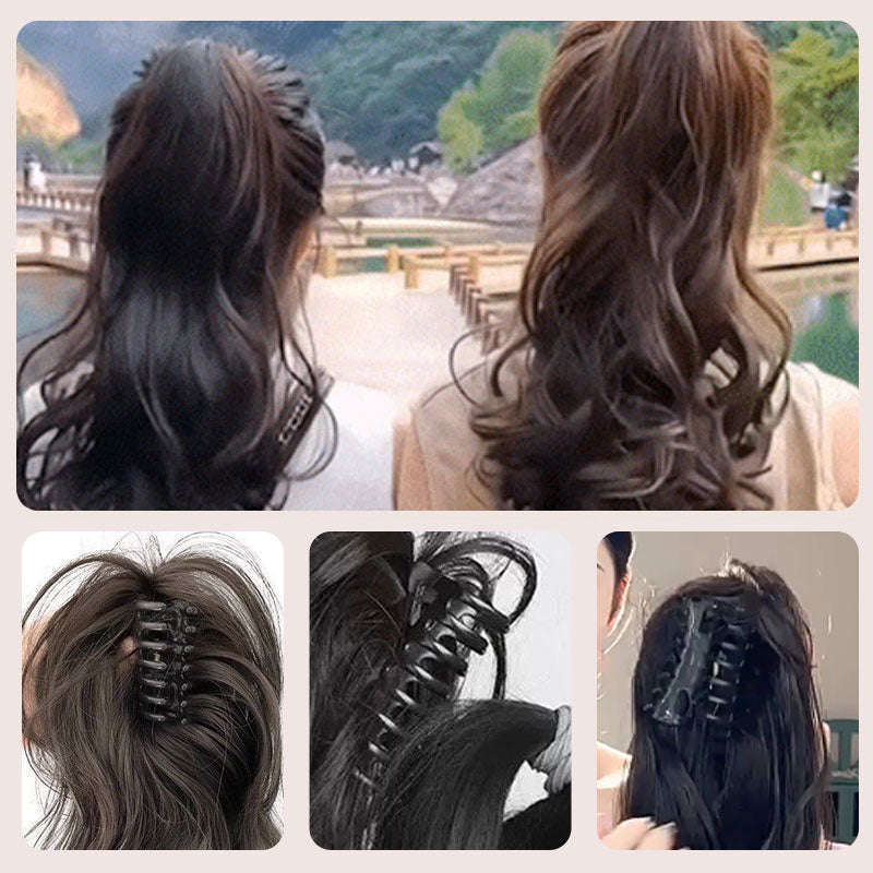 Extensión de cola de caballo rizada y recta con pinza para el cabello
