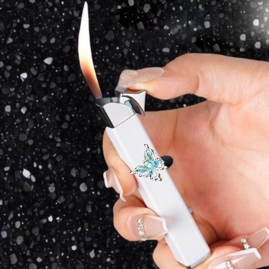 Encendedor de butano recargable con acento decorativo de mariposa