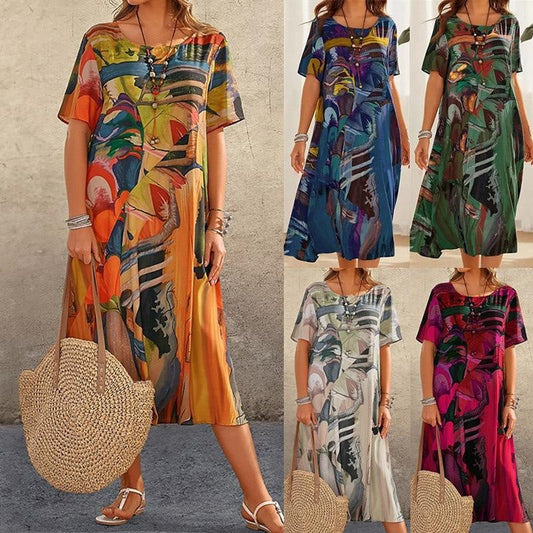 🎉Promoción del último día 50% de descuento💃en elegante vestido de seda de morera Tropical Breeze