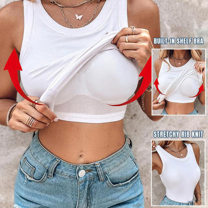 🔥Camiseta sin mangas de canalé con sujetador con repisa para mujer