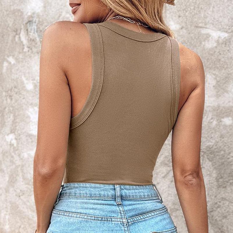 🔥Camiseta sin mangas de canalé con sujetador con repisa para mujer
