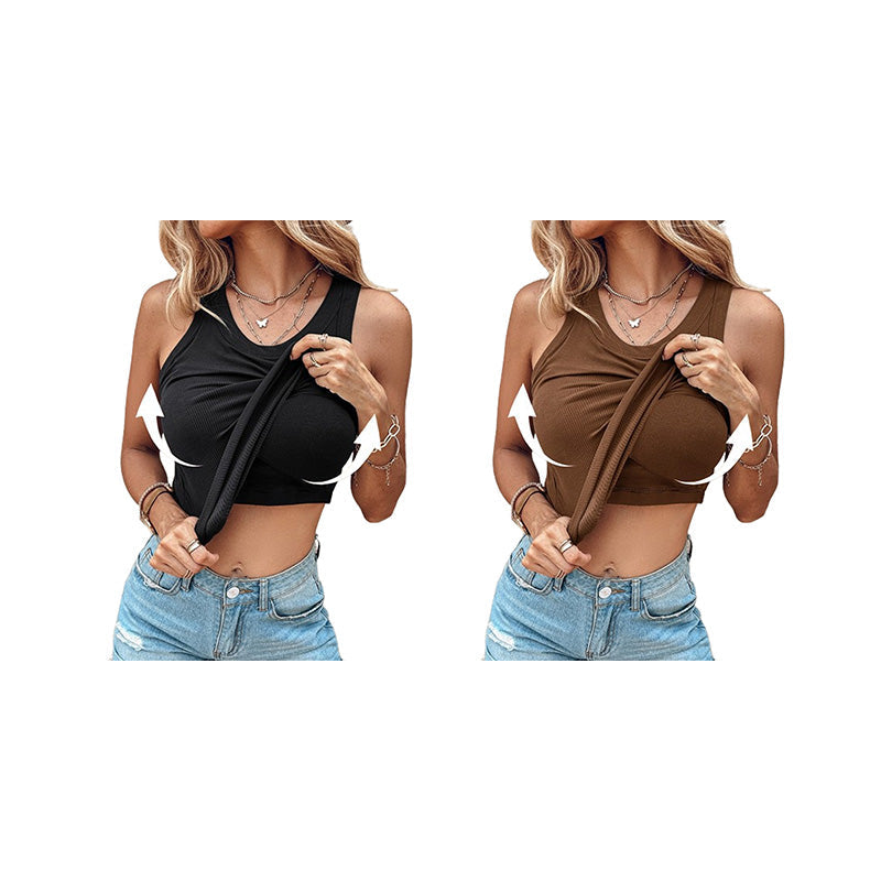 🔥Camiseta sin mangas de canalé con sujetador con repisa para mujer