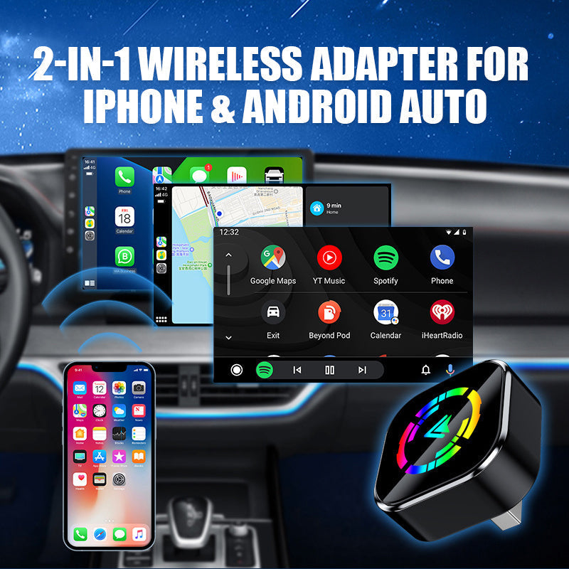 Adaptador inalámbrico 2 en 1 para iPhone y Android Auto