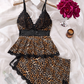 🎉Conjunto de pijama de camisola y pantalones cortos con escote en V y ribete de encaje. ¡Oferta especial!