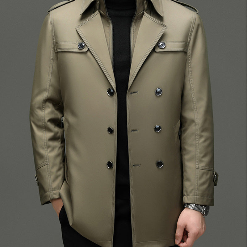 Abrigo trench de longitud media para hombres con forro interior desmontable - ENVÍO GRATIS