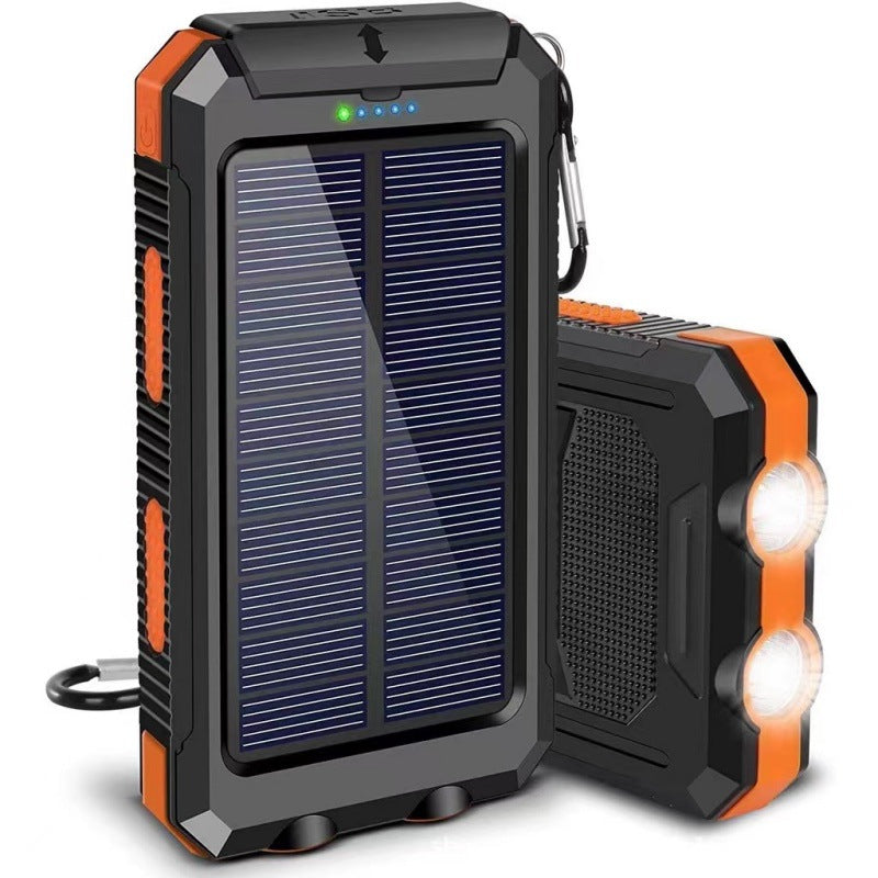 Banco de Energía Portátil de 20000mAh con Cargador Solar y Linterna LED.
