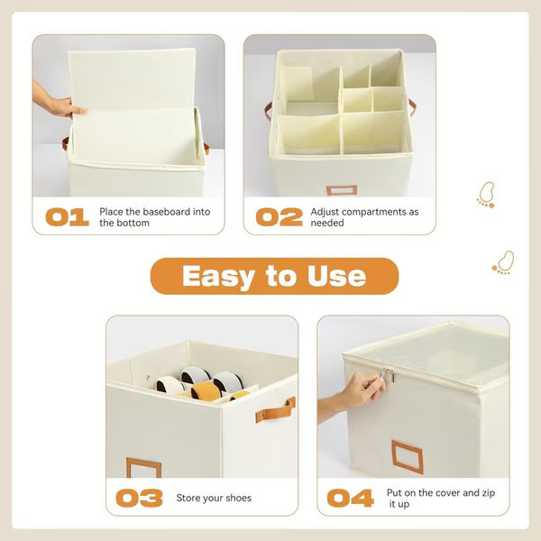 👟 Caja organizadora de zapatos de tela – Diseño plegable, gran capacidad, a prueba de polvo y transpirable, ahorra espacio para el armario y el dormitorio 🧺