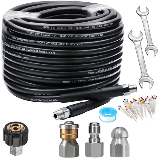 🚿 Kit de Limpieza para Alcantarillado 5800 PSI - Boquilla Rotativa y Manguera Reforzada para Desatascar Tuberías 🛠️✨