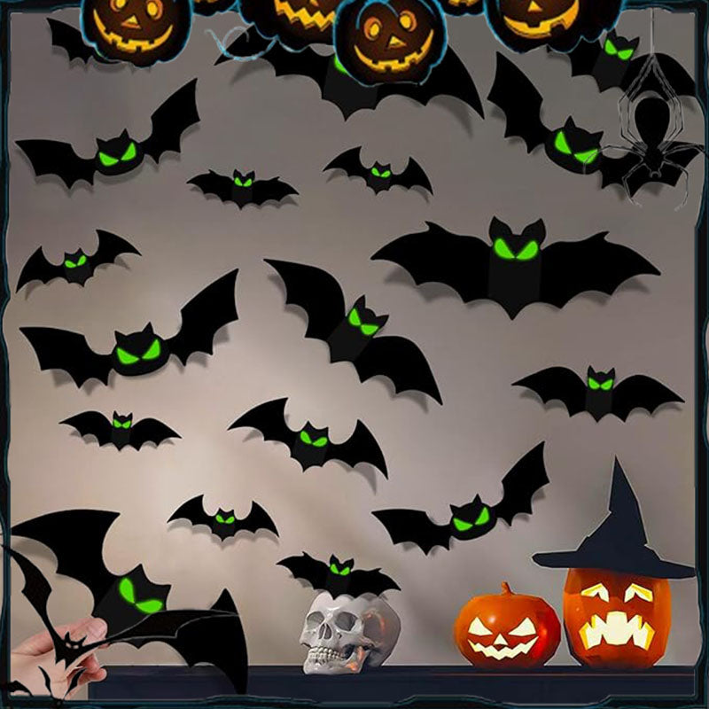 Juego de pegatinas decorativas de murciélagos 3D para Halloween