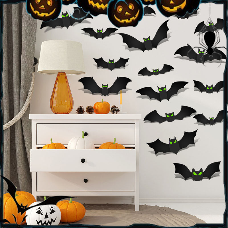 Juego de pegatinas decorativas de murciélagos 3D para Halloween