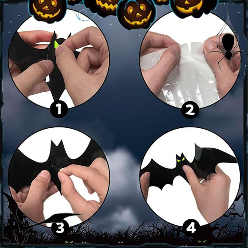 Juego de pegatinas decorativas de murciélagos 3D para Halloween