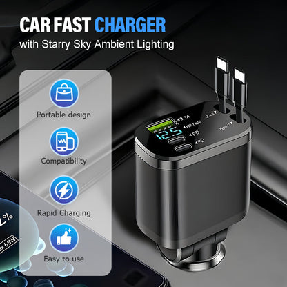Cargador rápido para coche con iluminación ambiental de cielo estrellado