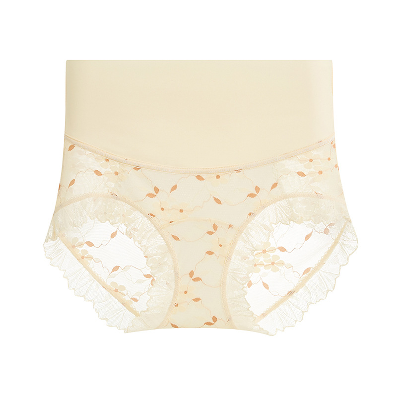 Bragas de encaje sin costuras y cintura alta transpirables para mujer