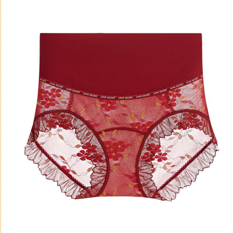 Bragas de encaje sin costuras y cintura alta transpirables para mujer