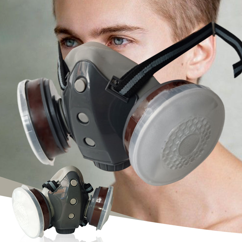 🔥Mascarilla respiratoria integrada a prueba de polvo – Filtros de carbón activado de doble tanque, protección de grado industrial contra gases y polvo 🛡️🔥