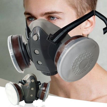 🔥Mascarilla respiratoria integrada a prueba de polvo – Filtros de carbón activado de doble tanque, protección de grado industrial contra gases y polvo 🛡️🔥