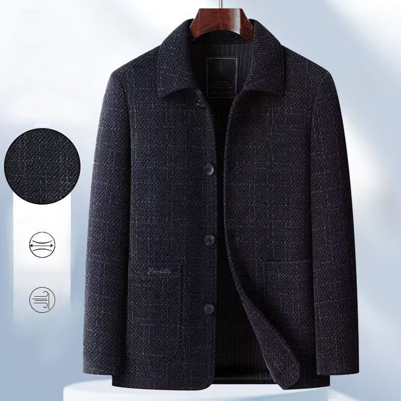 Chaqueta informal de chenilla gruesa para hombre con solapa y botones