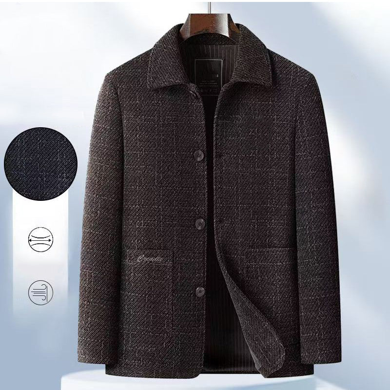 Chaqueta informal de chenilla gruesa para hombre con solapa y botones