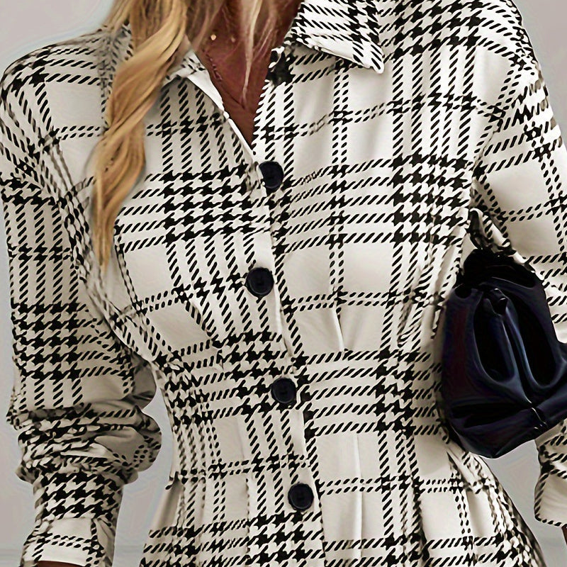 👗Vestido camisero de cuadros elegante para mujer, corte en A