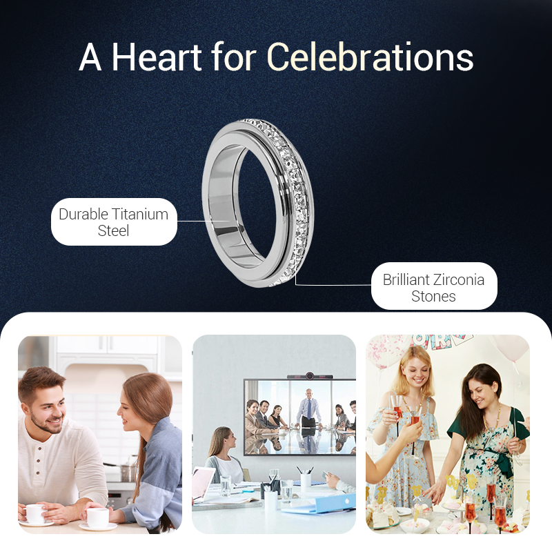 🎄Oferta especial de Navidad🎄Anillo giratorio de titanio y acero con circonit