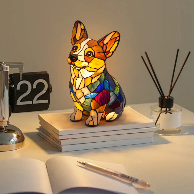 Lámpara de mesa LED con forma de cachorro con bloques de color