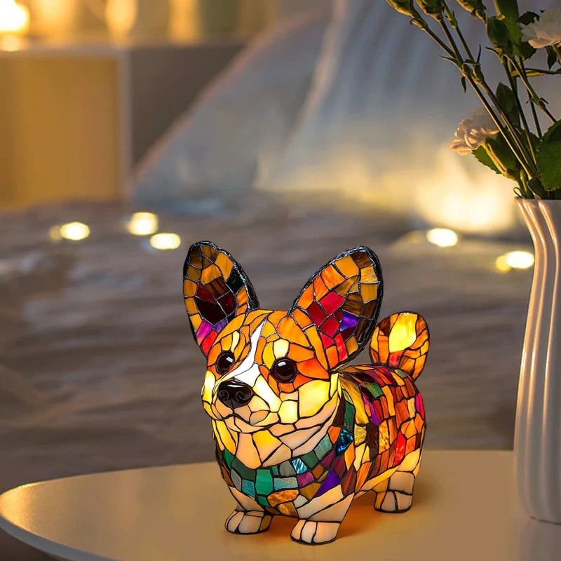 Lámpara de mesa LED con forma de cachorro con bloques de color