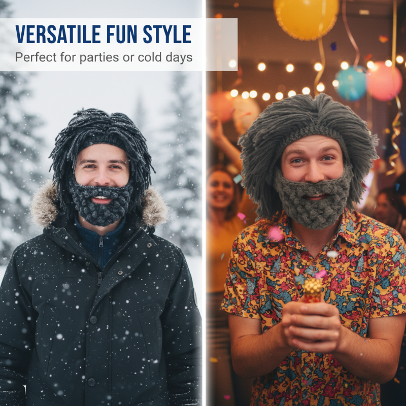Sombrero estilo punk con peluca sencilla adjunta y barba tejida.
