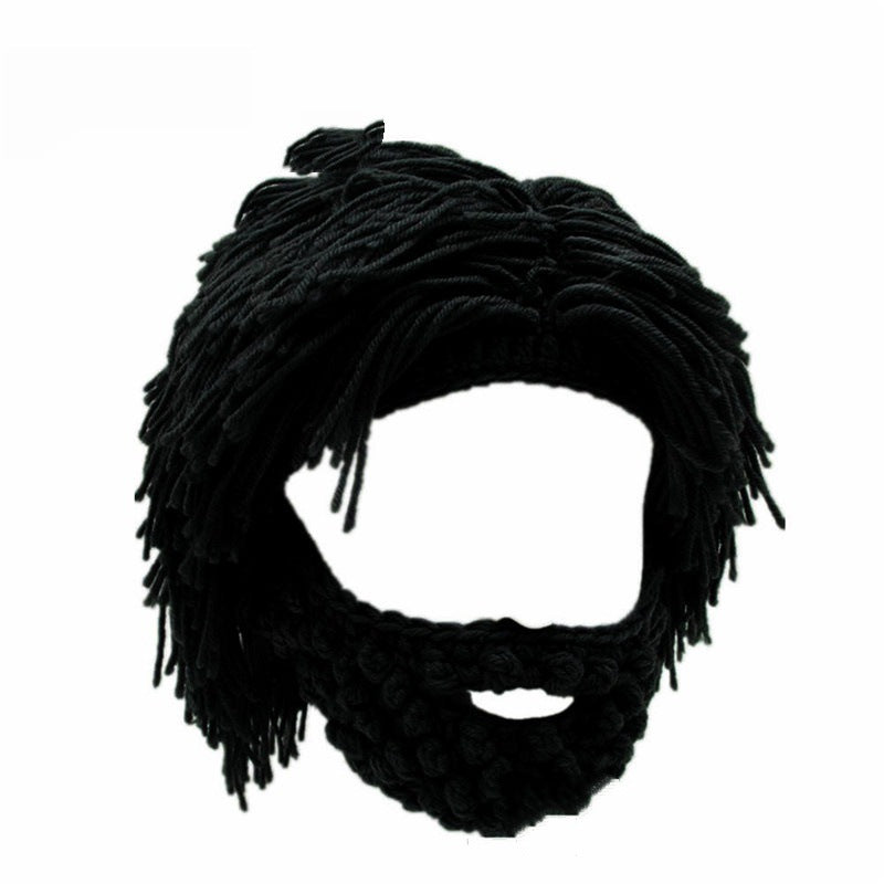 Sombrero estilo punk con peluca sencilla adjunta y barba tejida.
