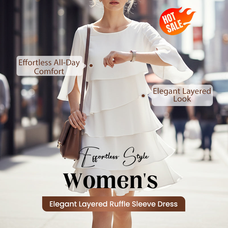 🎁 ¡50 % DE DESCUENTO! Elegante vestido con mangas con volantes en capas para mujer: un estilo sencillo para cualquier ocasión 💃