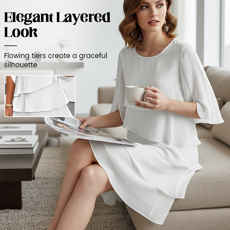 🎁 ¡50 % DE DESCUENTO! Elegante vestido con mangas con volantes en capas para mujer: un estilo sencillo para cualquier ocasión 💃