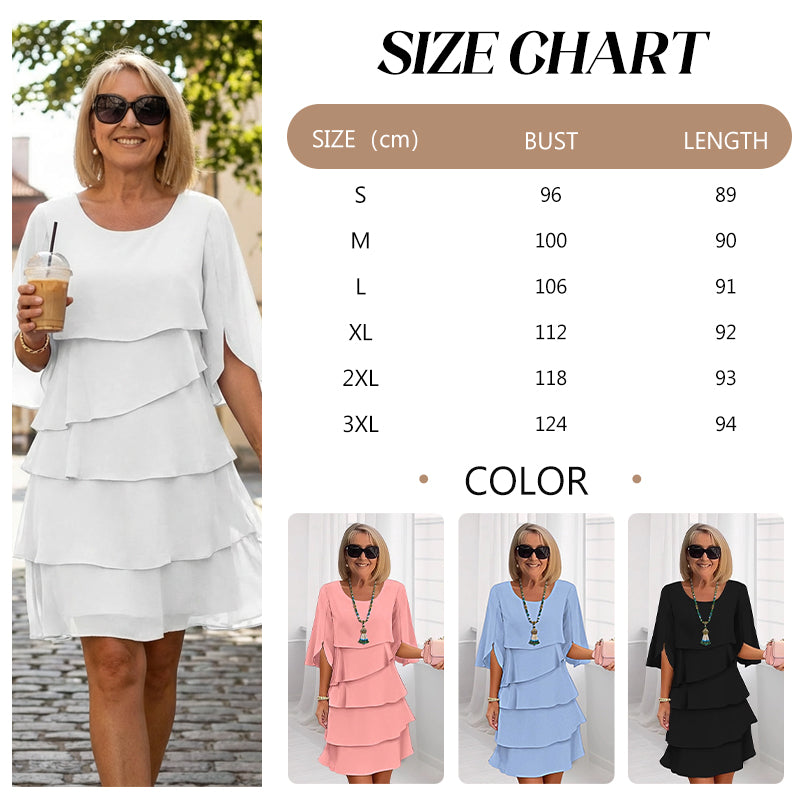 🎁 ¡50 % DE DESCUENTO! Elegante vestido con mangas con volantes en capas para mujer: un estilo sencillo para cualquier ocasión 💃