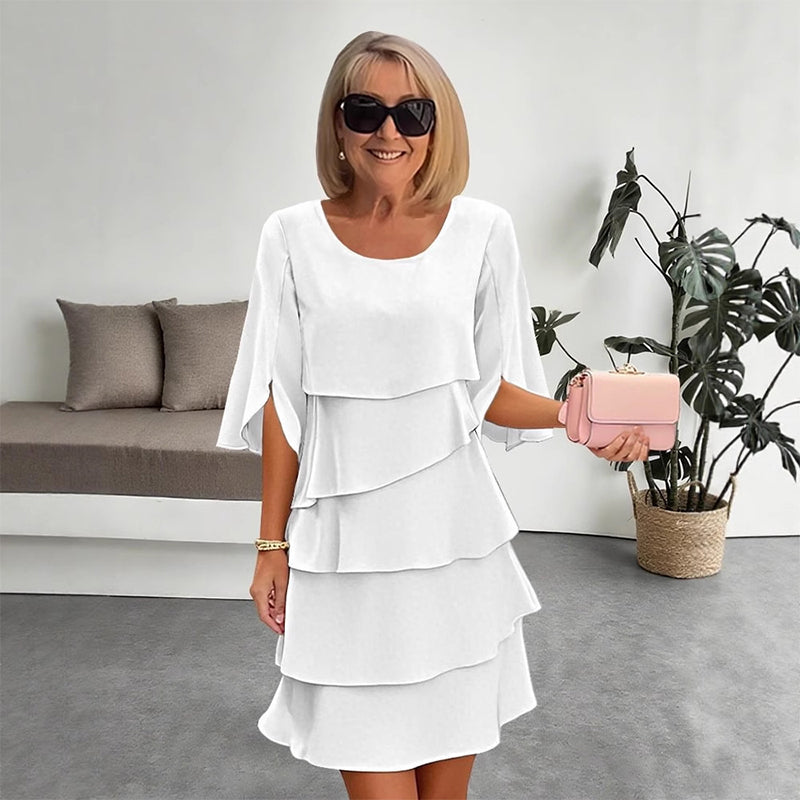 🎁 ¡50 % DE DESCUENTO! Elegante vestido con mangas con volantes en capas para mujer: un estilo sencillo para cualquier ocasión 💃