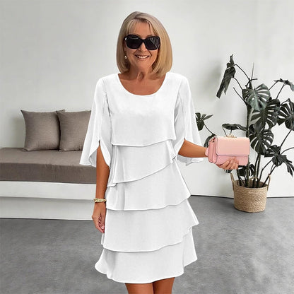 🎁 ¡50 % DE DESCUENTO! Elegante vestido con mangas con volantes en capas para mujer: un estilo sencillo para cualquier ocasión 💃