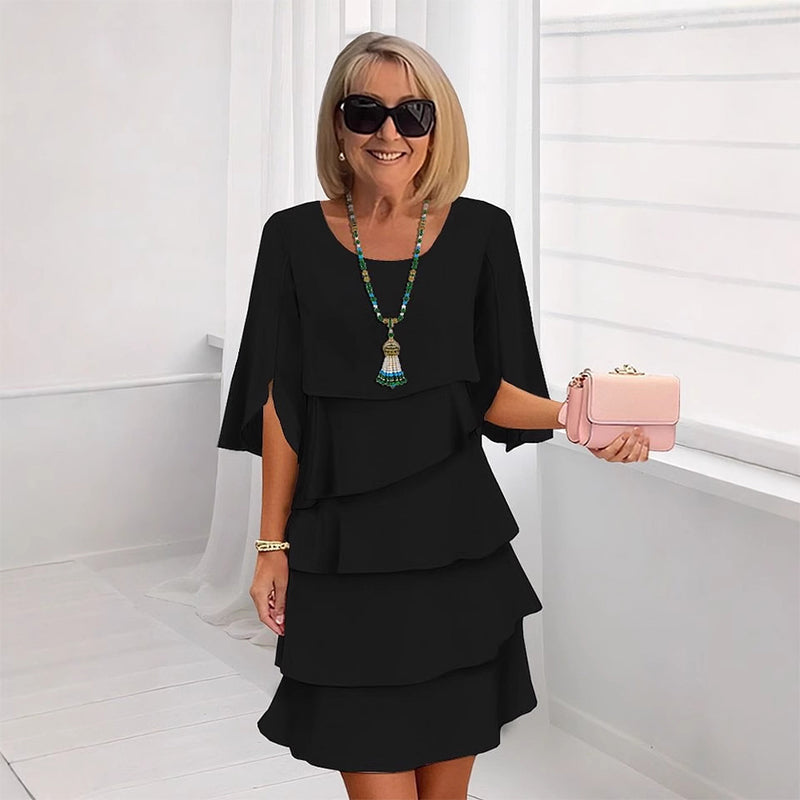 🎁 ¡50 % DE DESCUENTO! Elegante vestido con mangas con volantes en capas para mujer: un estilo sencillo para cualquier ocasión 💃