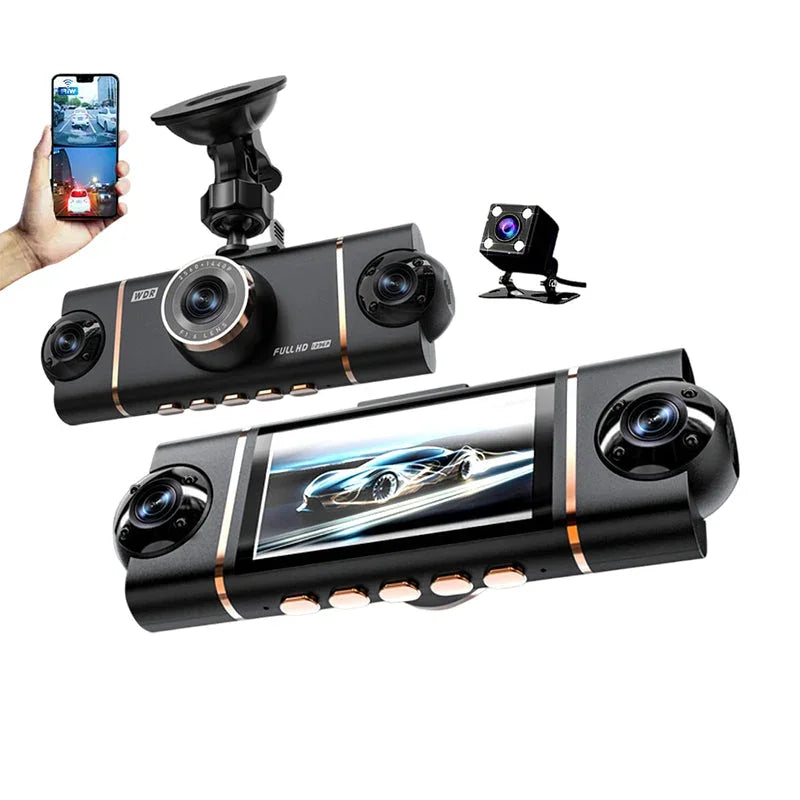 🥳¡Más de 50.000 unidades vendidas! ¡50% de descuento! Cámara para coche de 4 canales: cobertura frontal, trasera e interior. Detección de movimiento, grabación en bucle. El sensor G bloquea las grabaciones de accidentes. Conduce y aparca con confianza. 👴✅