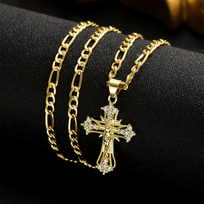 🔥【1° Más Vendido】🔥 ¡50% DE DESCUENTO! ⏰ Collar con colgante de crucifijo tono dorado – Diseño detallado INRI, cadena Figaro ajustable y joya religiosa para el día a día ✝️✨
