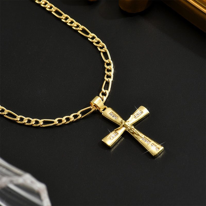 🔥【1° Más Vendido】🔥 ¡50% DE DESCUENTO! ⏰ Collar con colgante de crucifijo tono dorado – Diseño detallado INRI, cadena Figaro ajustable y joya religiosa para el día a día ✝️✨