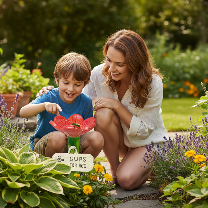 🌿🌸 Bebedero de abejas de cerámica con forma de flor💦🐝Práctico dispensador de agua para abejas, resistente a la intemperie y sostenible: ¡respetuoso con los insectos!